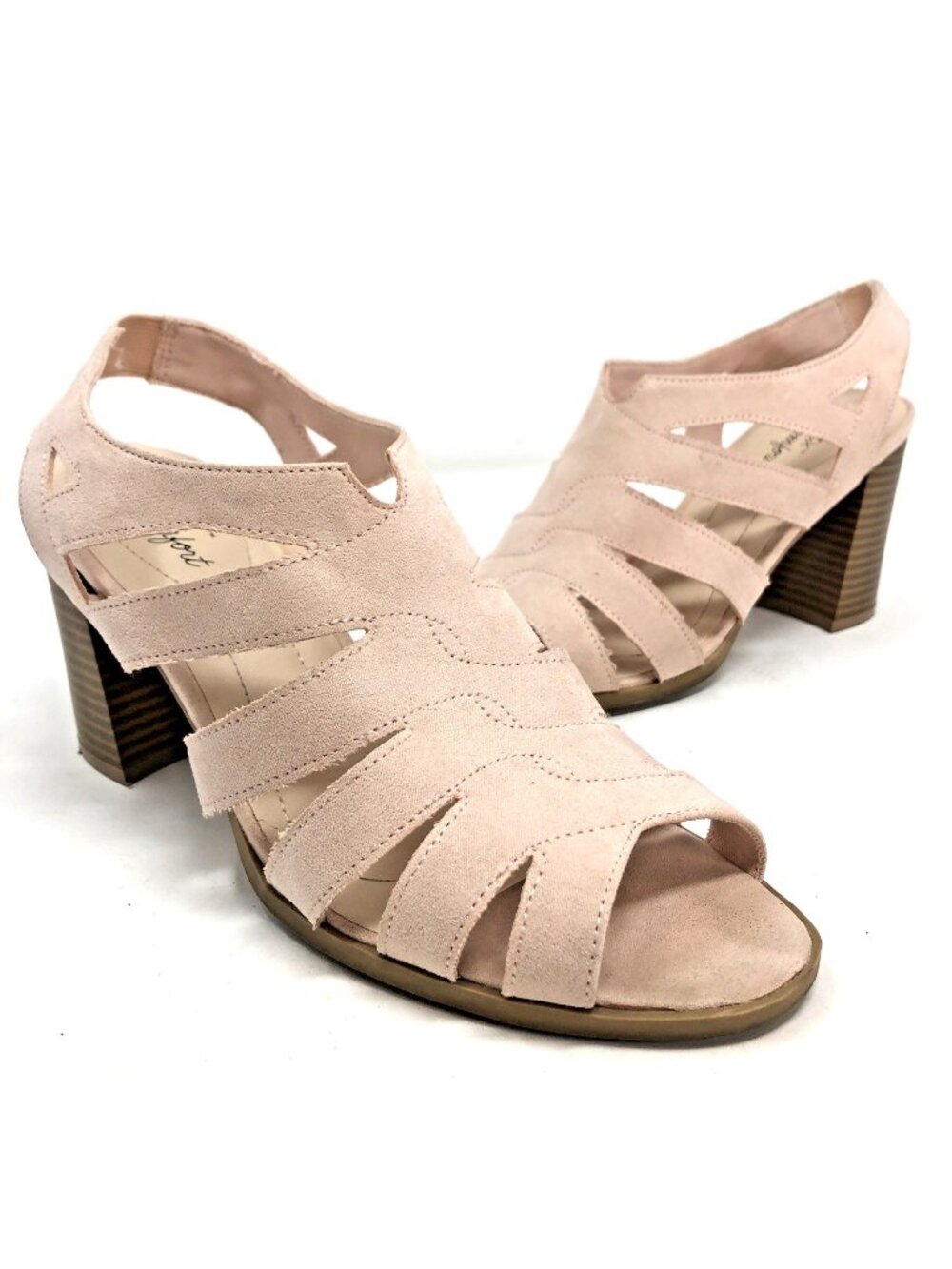 Dexflex Comfort Sandal Womens 8.5 Tegan Blush Strappy Caged Slingback Block Heel